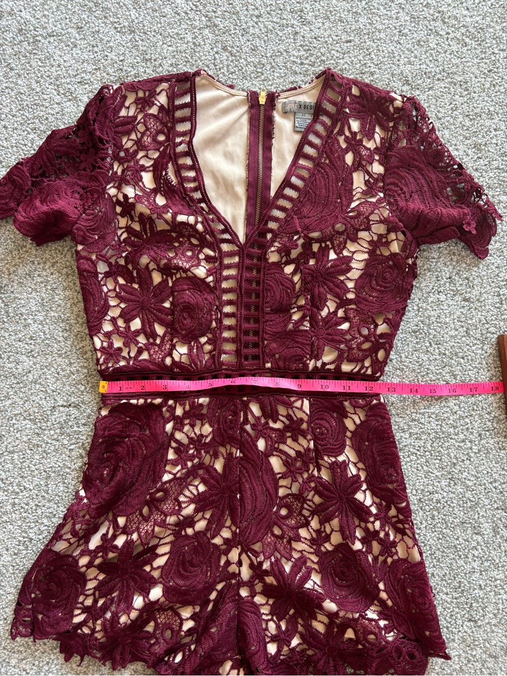 Love X Design Burgundy Floral Lace Romper XS Boho Crochet Cutout - Picture 13 of 15